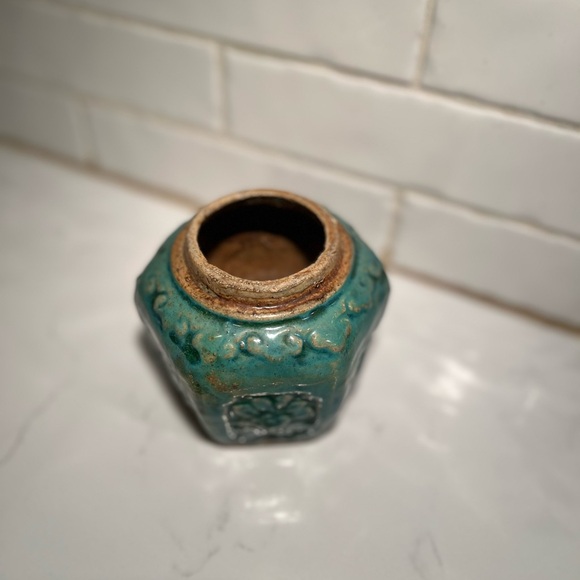 Vintage Chinese Earthenware Green Drip Glaze Ginger Jar Pot - Picture 5 of 8